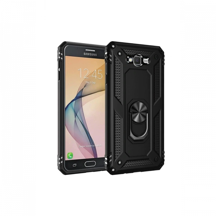 Samsung Galaxy J7 Kılıf Sofya Yüzüklü Silikon Kapak - Siyah