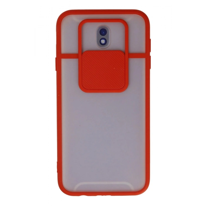 Samsung Galaxy J7 Pro / J730 Kılıf Palm Buzlu Kamera Sürgülü Silikon - Kırmızı