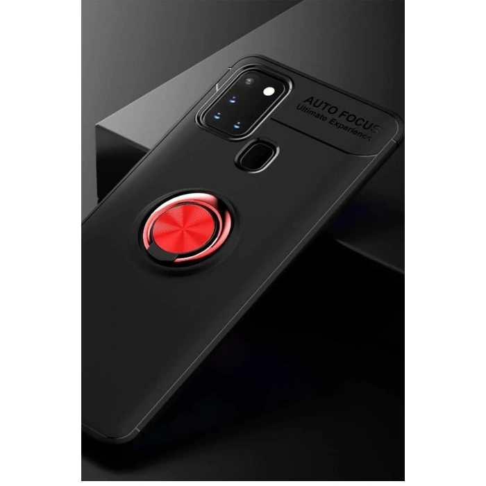 Samsung Galaxy M31 Kılıf Range Yüzüklü Silikon - Siyah-Kırmızı