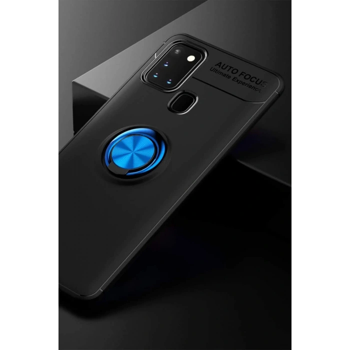 Samsung Galaxy M31 Kılıf Range Yüzüklü Silikon - Siyah-Mavi