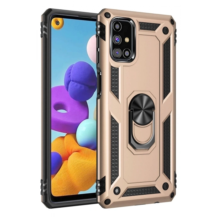 Samsung Galaxy M31S Kılıf Sofya Yüzüklü Silikon Kapak - Gold