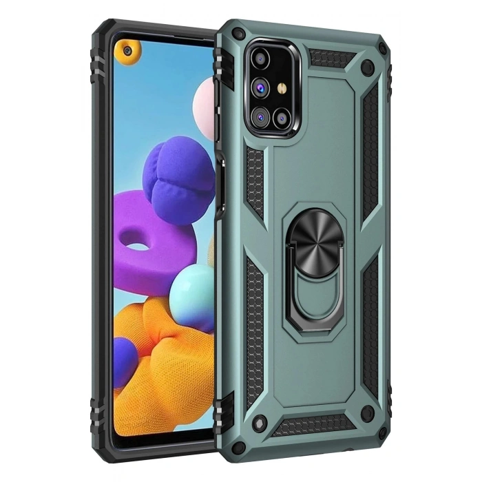 Samsung Galaxy M31S Kılıf Sofya Yüzüklü Silikon Kapak - Yeşil