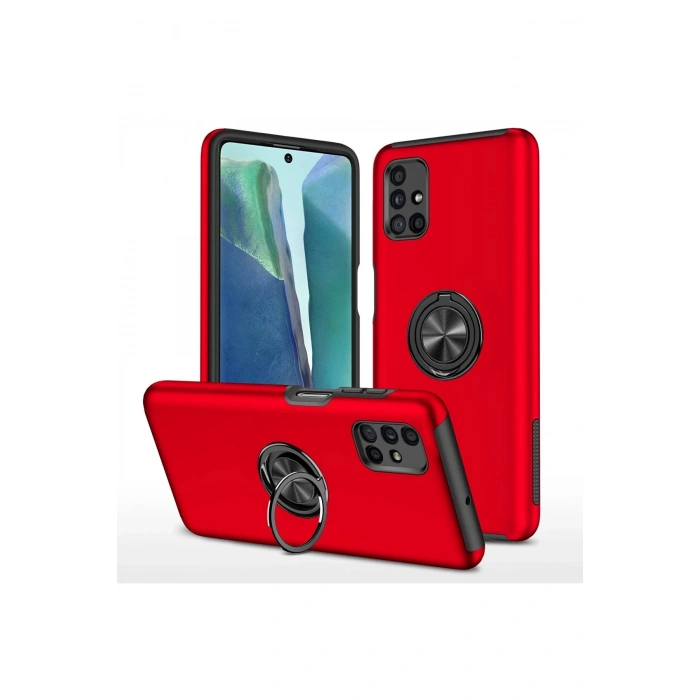 Samsung Galaxy M51 Kılıf Elit Yüzüklü Kapak - Kırmızı