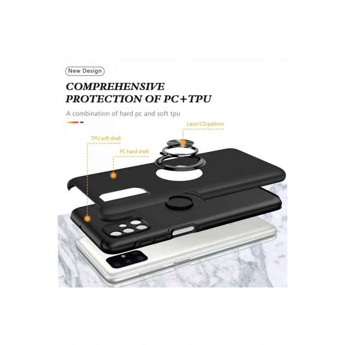 Samsung Galaxy M51 Kılıf Elit Yüzüklü Kapak - Siyah
