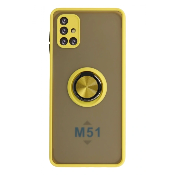 Samsung Galaxy M51 Kılıf Montreal Yüzüklü Silikon Kapak - Sarı