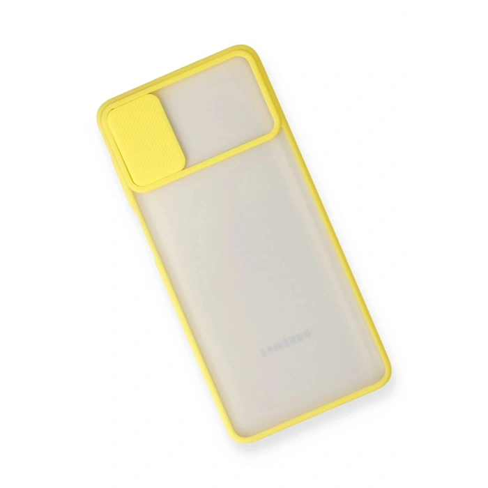 Samsung Galaxy M51 Kılıf Palm Buzlu Kamera Sürgülü Silikon - Sarı