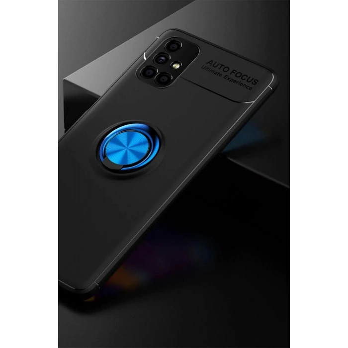 Samsung Galaxy M51 Kılıf Range Yüzüklü Silikon - Siyah-Mavi