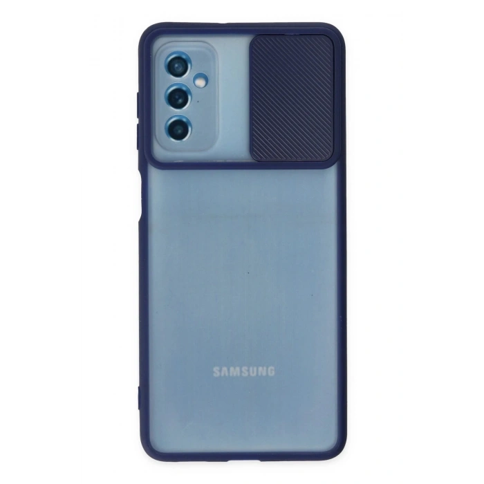 Samsung Galaxy M52 5G Kılıf Palm Buzlu Kamera Sürgülü Silikon - Lacivert