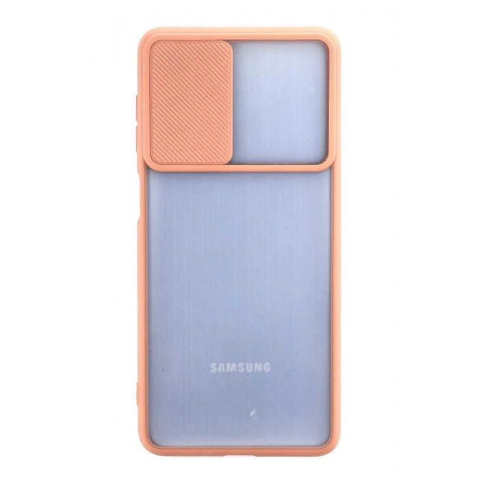 Samsung Galaxy M52 5G Kılıf Palm Buzlu Kamera Sürgülü Silikon - Pembe