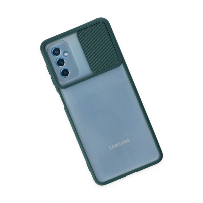 Samsung Galaxy M52 5G Kılıf Palm Buzlu Kamera Sürgülü Silikon - Yeşil