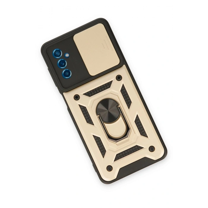 Samsung Galaxy M52 5G Kılıf Pars Lens Yüzüklü Silikon - Gold