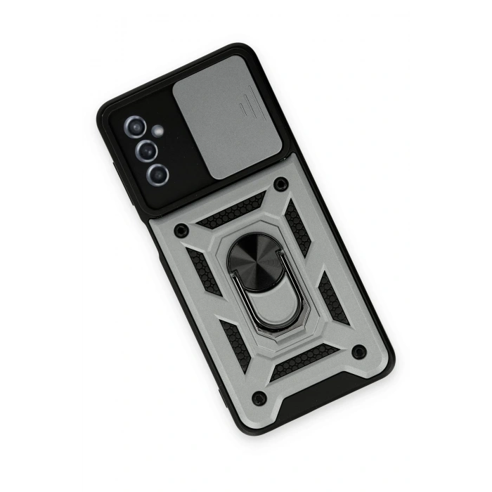 Samsung Galaxy M52 5G Kılıf Pars Lens Yüzüklü Silikon - Gümüş