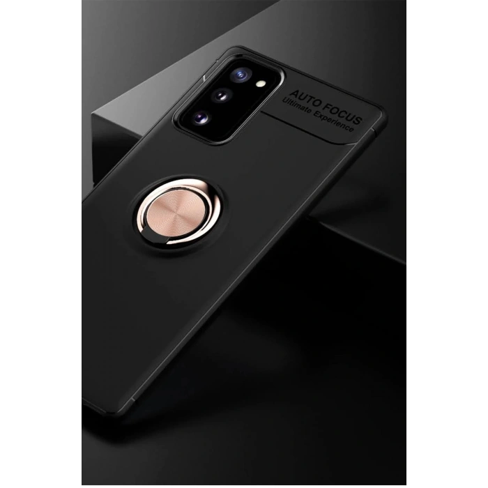 Samsung Galaxy Note 20 Kılıf Range Yüzüklü Silikon - Siyah-Gold