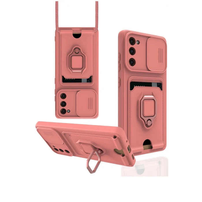 Samsung Galaxy S20 FE Kılıf Zuma Kartvizitli Yüzüklü Silikon - Pembe