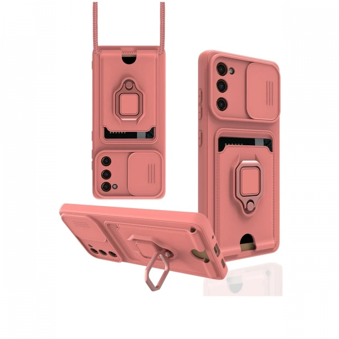 Samsung Galaxy S20 FE Kılıf Zuma Kartvizitli Yüzüklü Silikon - Pembe