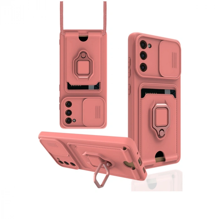 Samsung Galaxy S20 FE Kılıf Zuma Kartvizitli Yüzüklü Silikon - Pembe