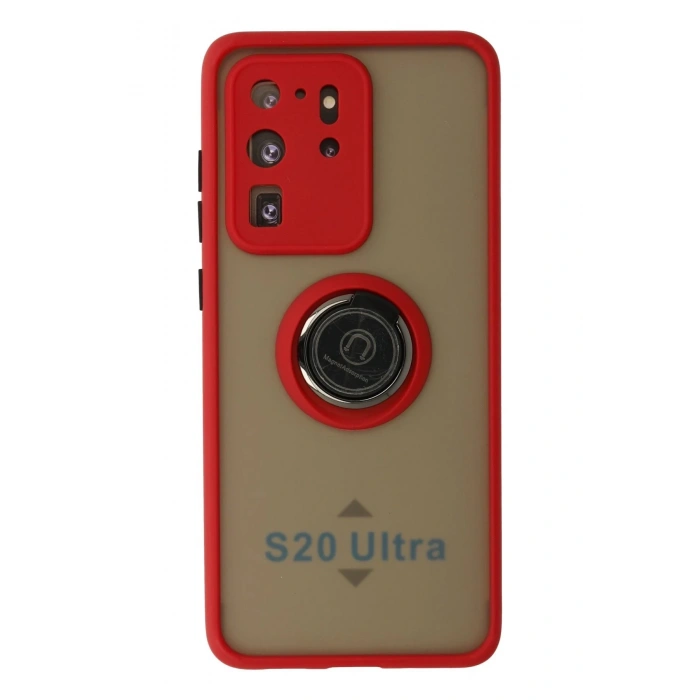 Samsung Galaxy S20 Ultra Kılıf Montreal Yüzüklü Silikon Kapak - Kırmızı