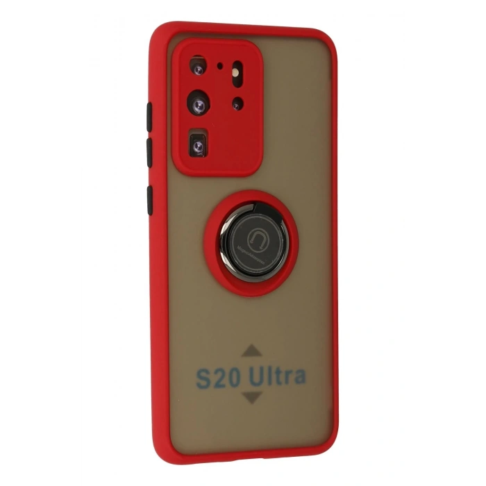 Samsung Galaxy S20 Ultra Kılıf Montreal Yüzüklü Silikon Kapak - Kırmızı