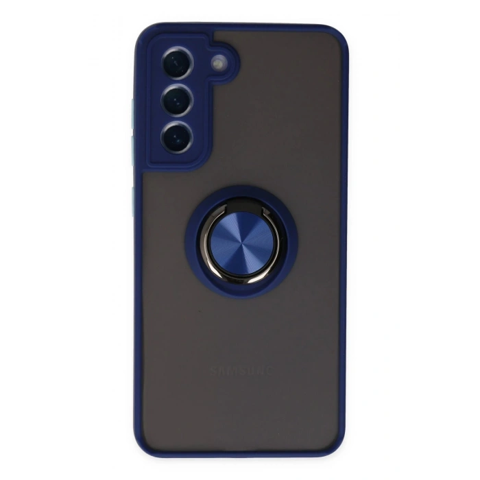Samsung Galaxy S21 FE Kılıf Montreal Yüzüklü Silikon Kapak - Lacivert