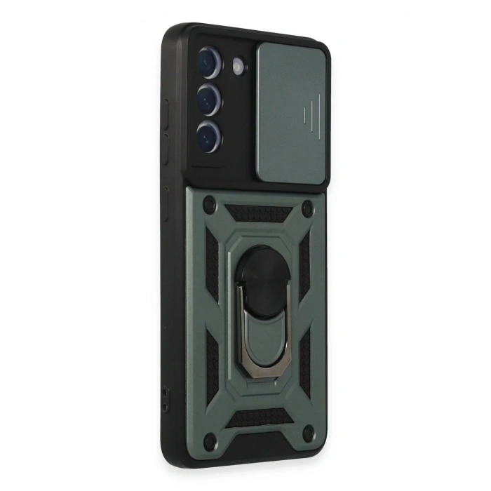 Samsung Galaxy S21 FE Kılıf Pars Lens Yüzüklü Silikon - Yeşil