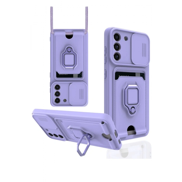 Samsung Galaxy S21 FE Kılıf Zuma Kartvizitli Yüzüklü Silikon - Lila