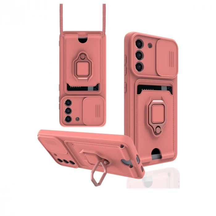 Samsung Galaxy S21 FE Kılıf Zuma Kartvizitli Yüzüklü Silikon - Pembe