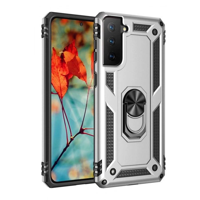 Samsung Galaxy S21 Kılıf Sofya Yüzüklü Silikon Kapak - Gümüş