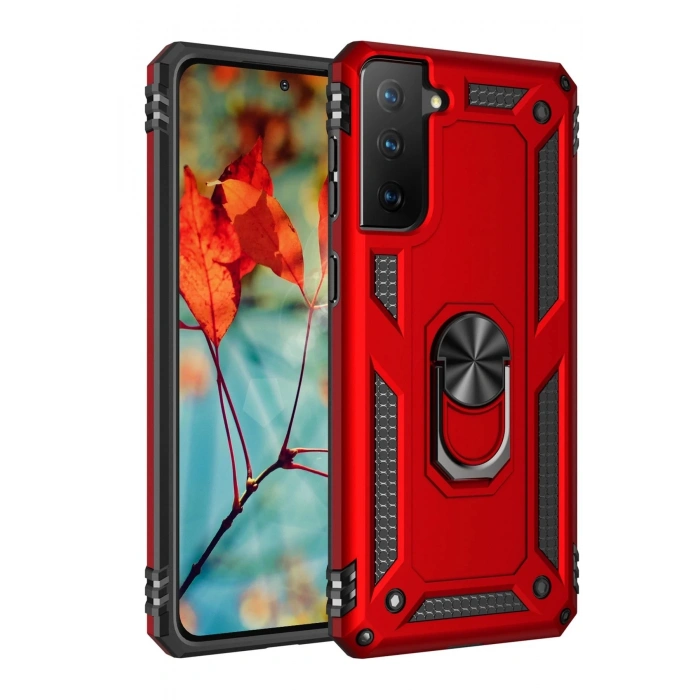 Samsung Galaxy S21 Kılıf Sofya Yüzüklü Silikon Kapak - Kırmızı