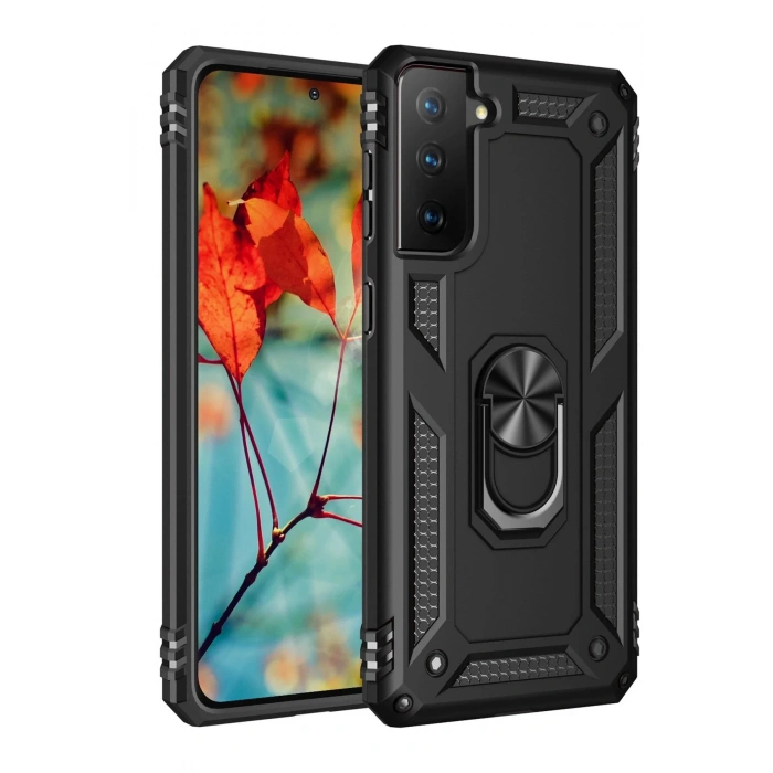 Samsung Galaxy S21 Kılıf Sofya Yüzüklü Silikon Kapak - Siyah