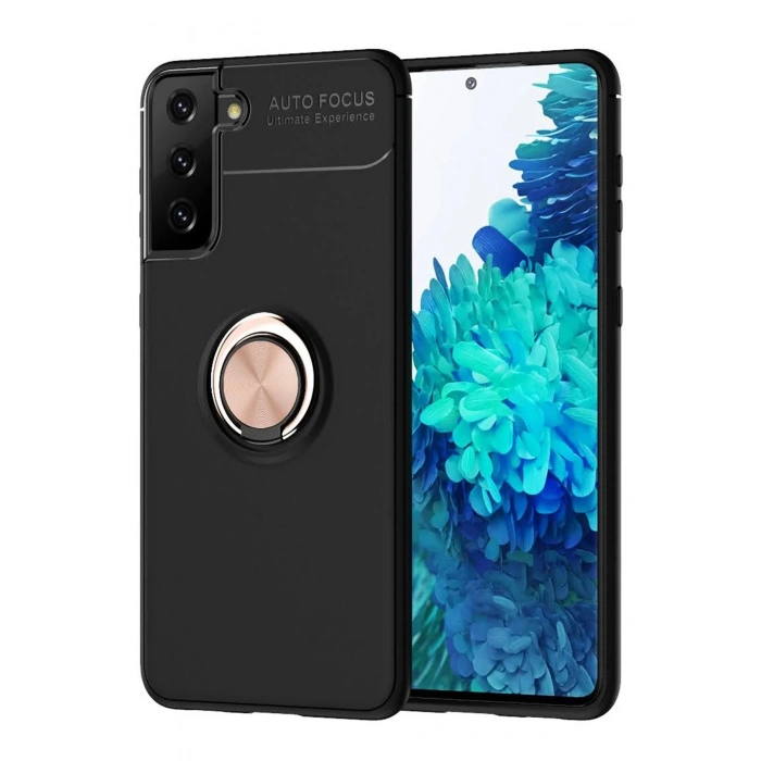 Samsung Galaxy S21 Plus Kılıf Range Yüzüklü Silikon - Siyah-Gold