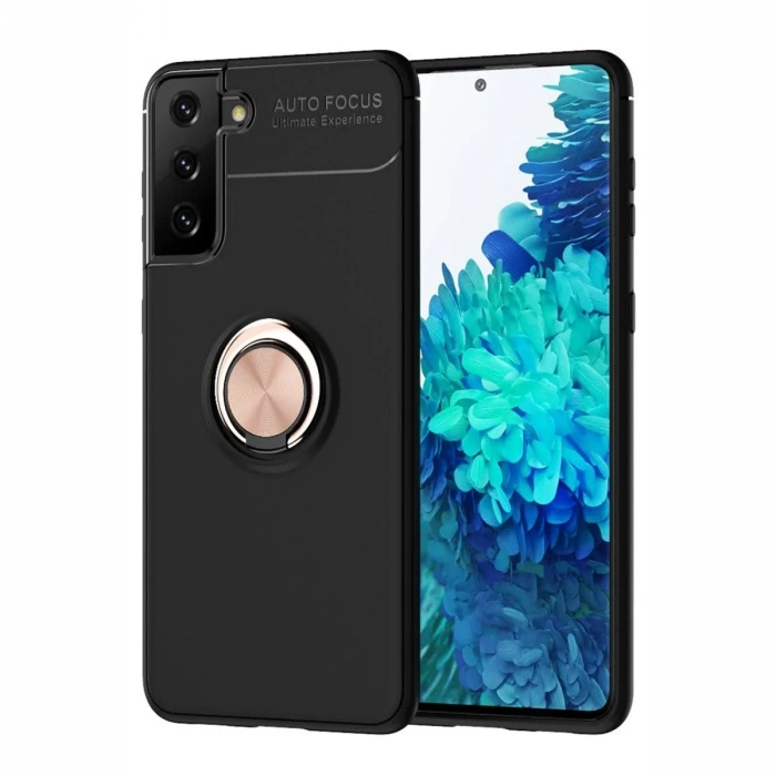 Samsung Galaxy S21 Plus Kılıf Range Yüzüklü Silikon - Siyah-Gold