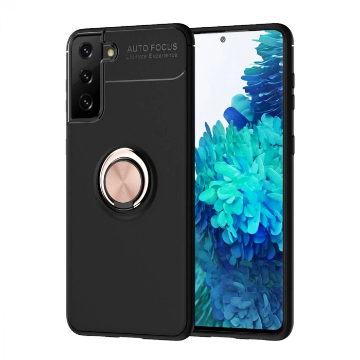 Samsung Galaxy S21 Plus Kılıf Range Yüzüklü Silikon - Siyah-Gold