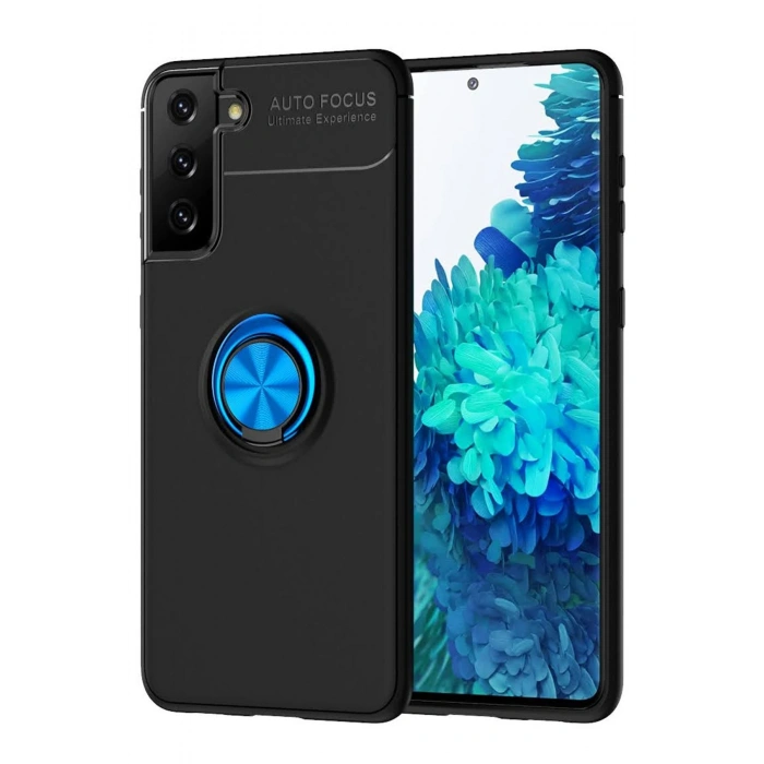 Samsung Galaxy S21 Plus Kılıf Range Yüzüklü Silikon - Siyah-Mavi