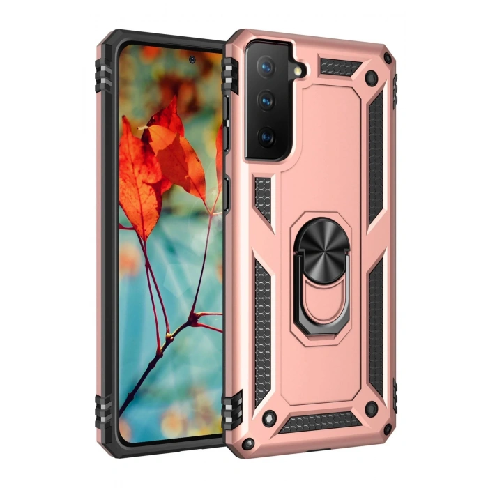 Samsung Galaxy S21 Plus Kılıf Sofya Yüzüklü Silikon Kapak - Rose