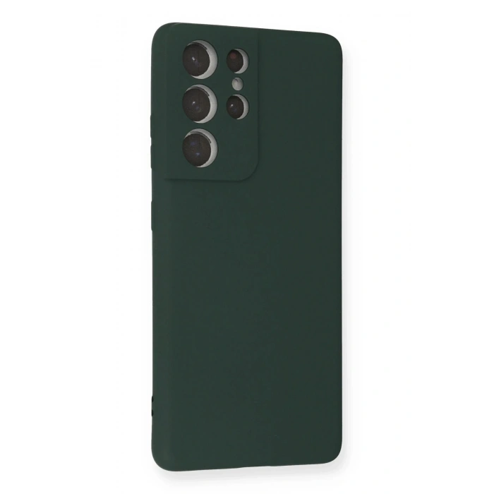 Samsung Galaxy S21 Ultra Kılıf Nano içi Kadife Silikon - Koyu Yeşil