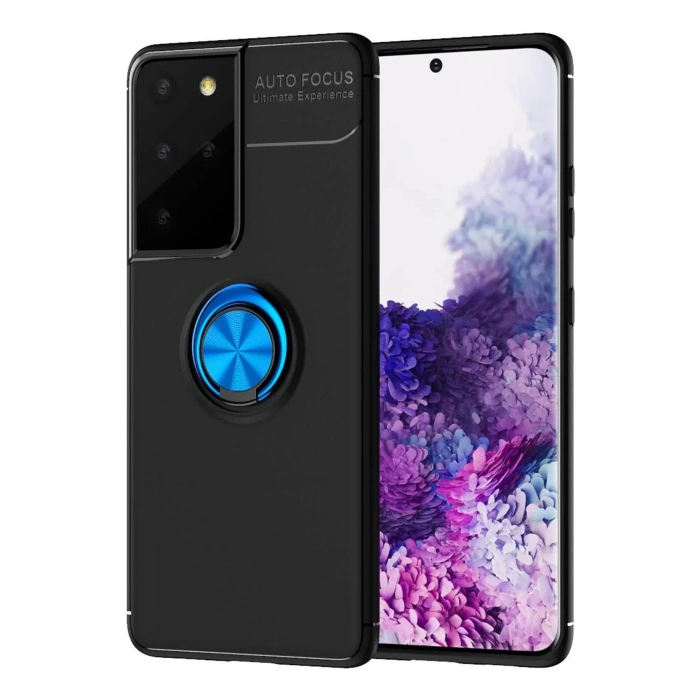 Samsung Galaxy S21 Ultra Kılıf Range Yüzüklü Silikon - Siyah-Mavi