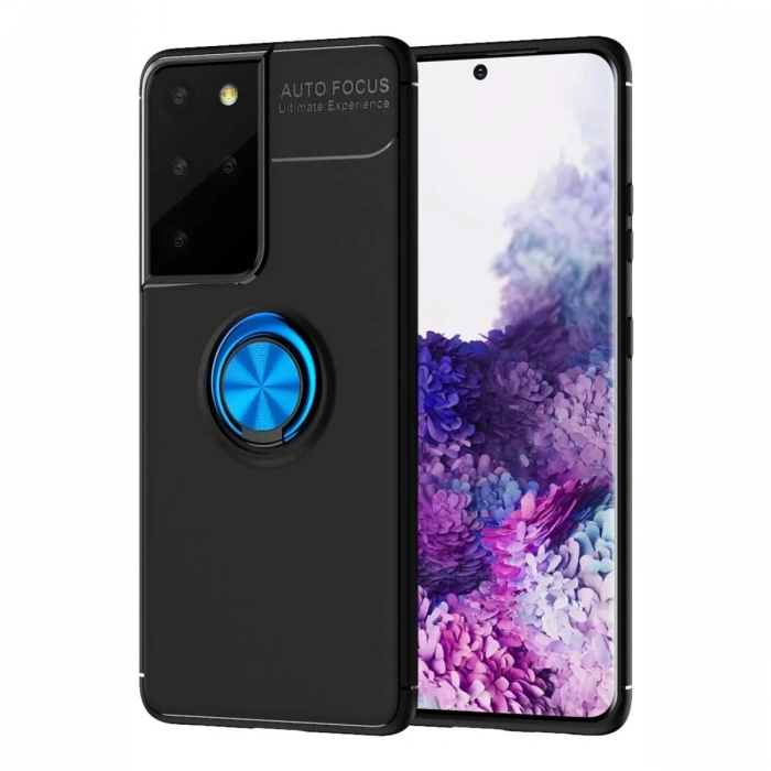 Samsung Galaxy S21 Ultra Kılıf Range Yüzüklü Silikon - Siyah-Mavi