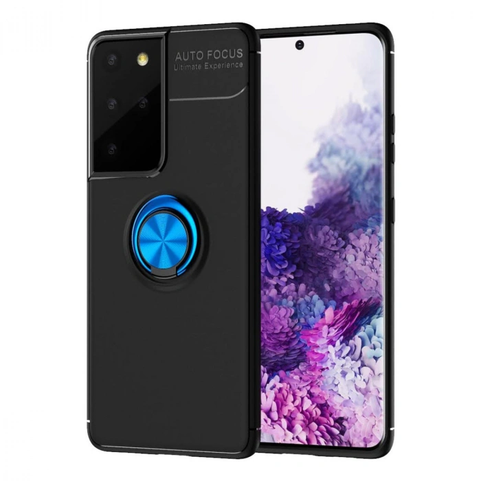 Samsung Galaxy S21 Ultra Kılıf Range Yüzüklü Silikon - Siyah-Mavi