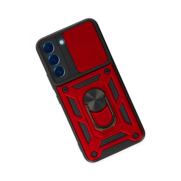 Samsung Galaxy S22 Kılıf Pars Lens Yüzüklü Silikon - Kırmızı
