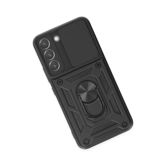 Samsung Galaxy S22 Kılıf Pars Lens Yüzüklü Silikon - Siyah