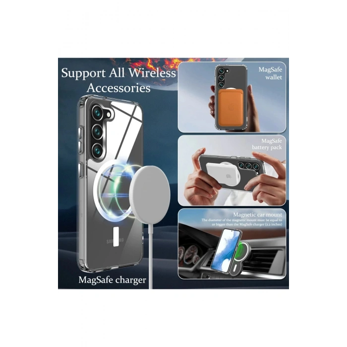 Samsung Galaxy S23 Kılıf Magneticsafe Şeffaf Silikon - Şeffaf