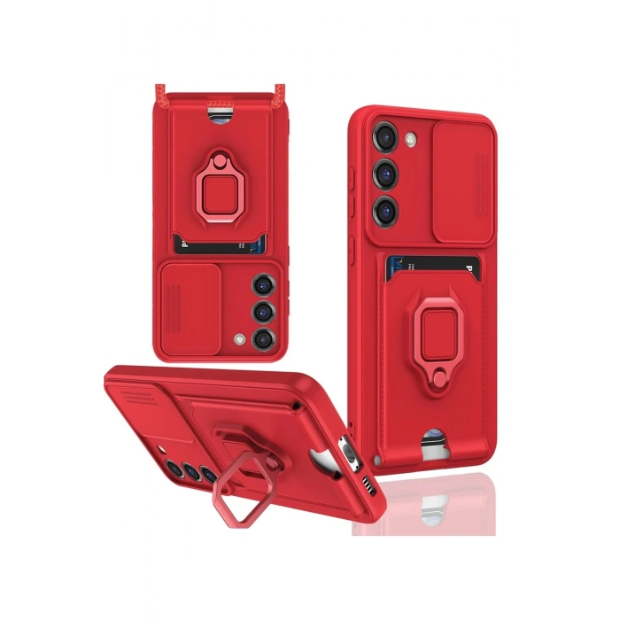 Samsung Galaxy S23 Plus Kılıf Zuma Kartvizitli Yüzüklü Silikon - Kırmızı