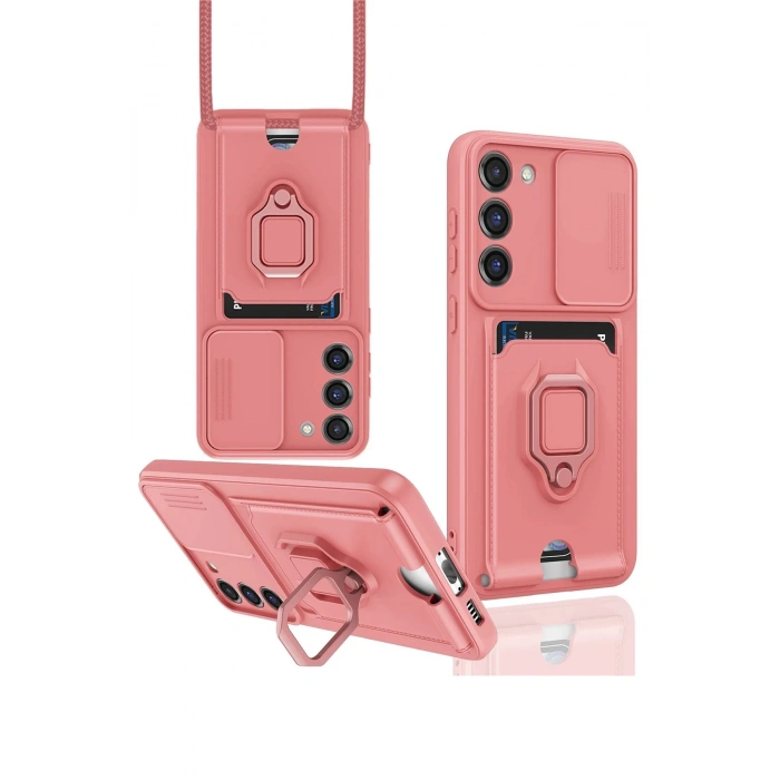 Samsung Galaxy S23 Plus Kılıf Zuma Kartvizitli Yüzüklü Silikon - Pembe