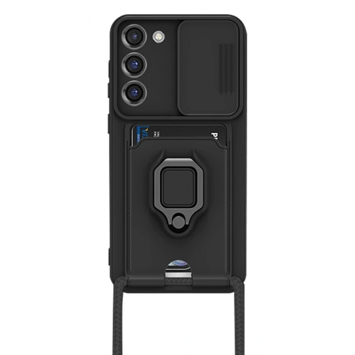 Samsung Galaxy S23 Plus Kılıf Zuma Kartvizitli Yüzüklü Silikon - Siyah