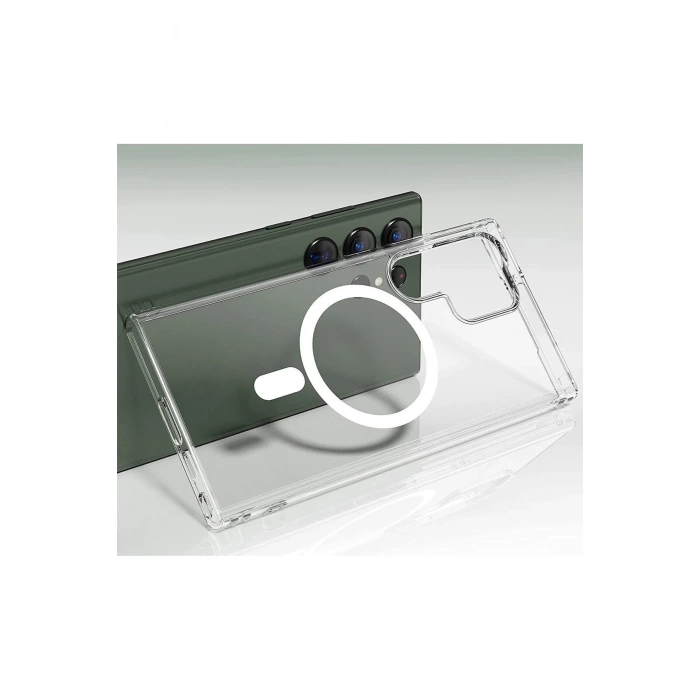 Samsung Galaxy S23 Ultra Kılıf Magneticsafe Şeffaf Silikon - Şeffaf