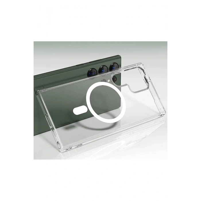 Samsung Galaxy S23 Ultra Kılıf Magneticsafe Şeffaf Silikon - Şeffaf