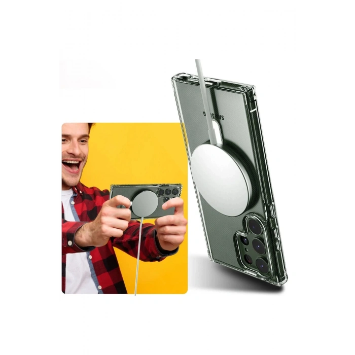 Samsung Galaxy S23 Ultra Kılıf Magneticsafe Şeffaf Silikon - Şeffaf