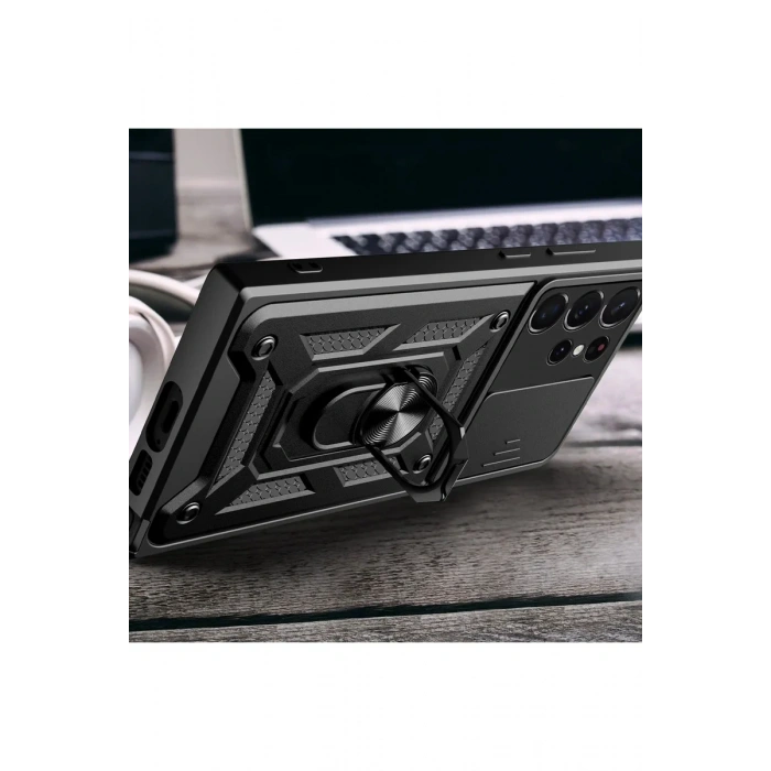 Samsung Galaxy S23 Ultra Kılıf Pars Lens Yüzüklü Silikon - Yeşil