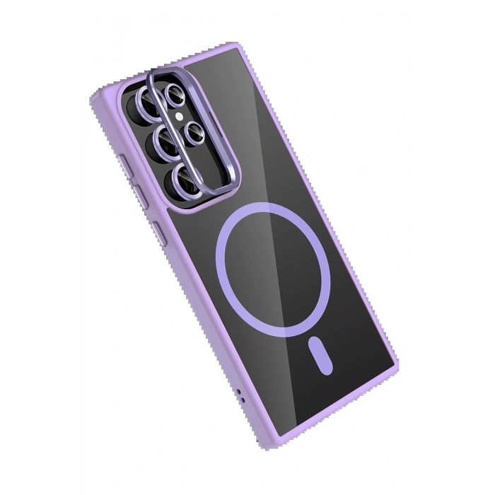 Samsung Galaxy S23 Ultra Remim Lensli Magsafe Standlı Kapak - Lila