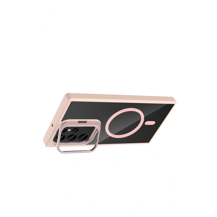 Samsung Galaxy S23 Ultra Remim Lensli Magsafe Standlı Kapak - Pembe